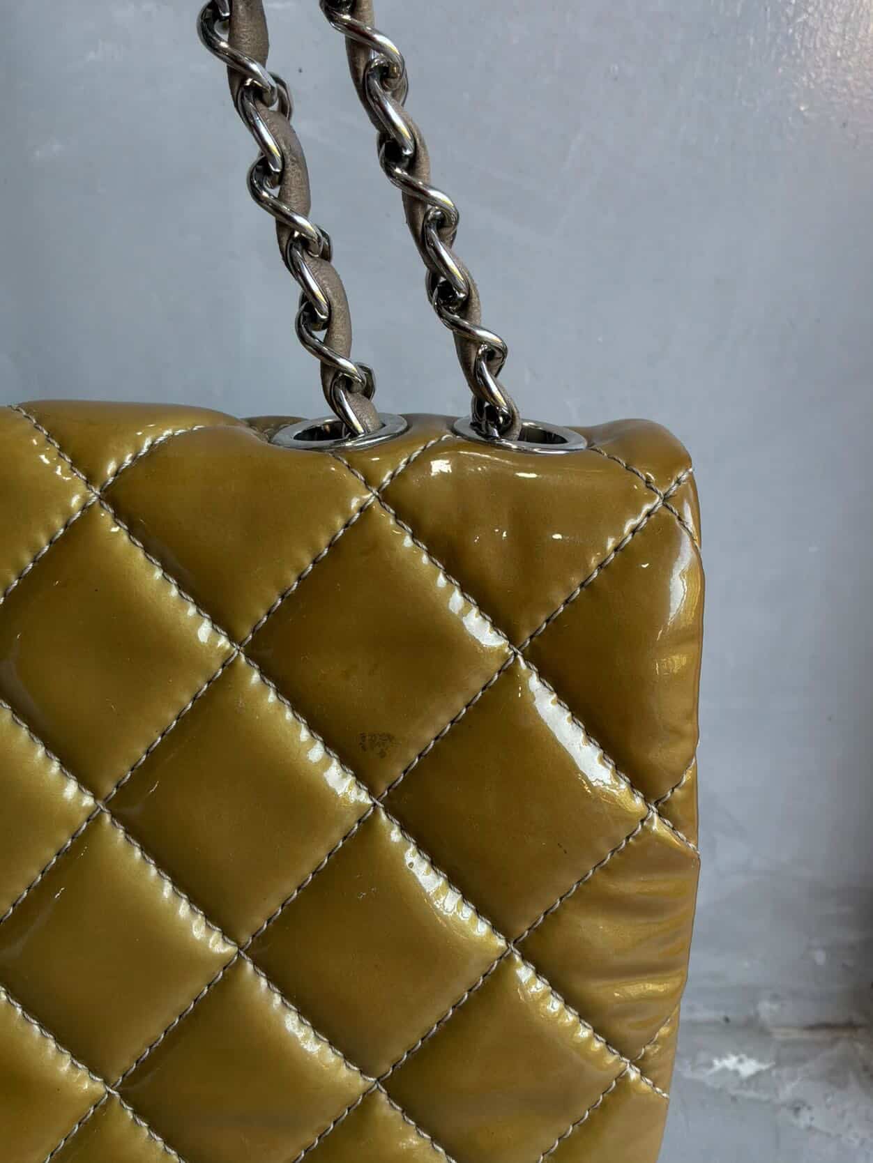 Chanel Classic Jumbo Single Flap Yellow Patent Handbag