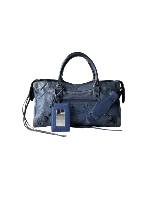Balenciaga City Part Time Navy Lambskin Bag