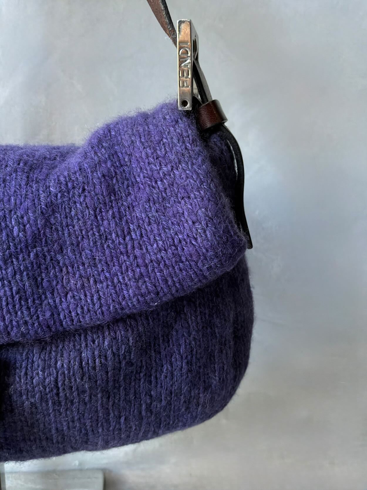 Fendi Wool Knit Wood Baguette Bag