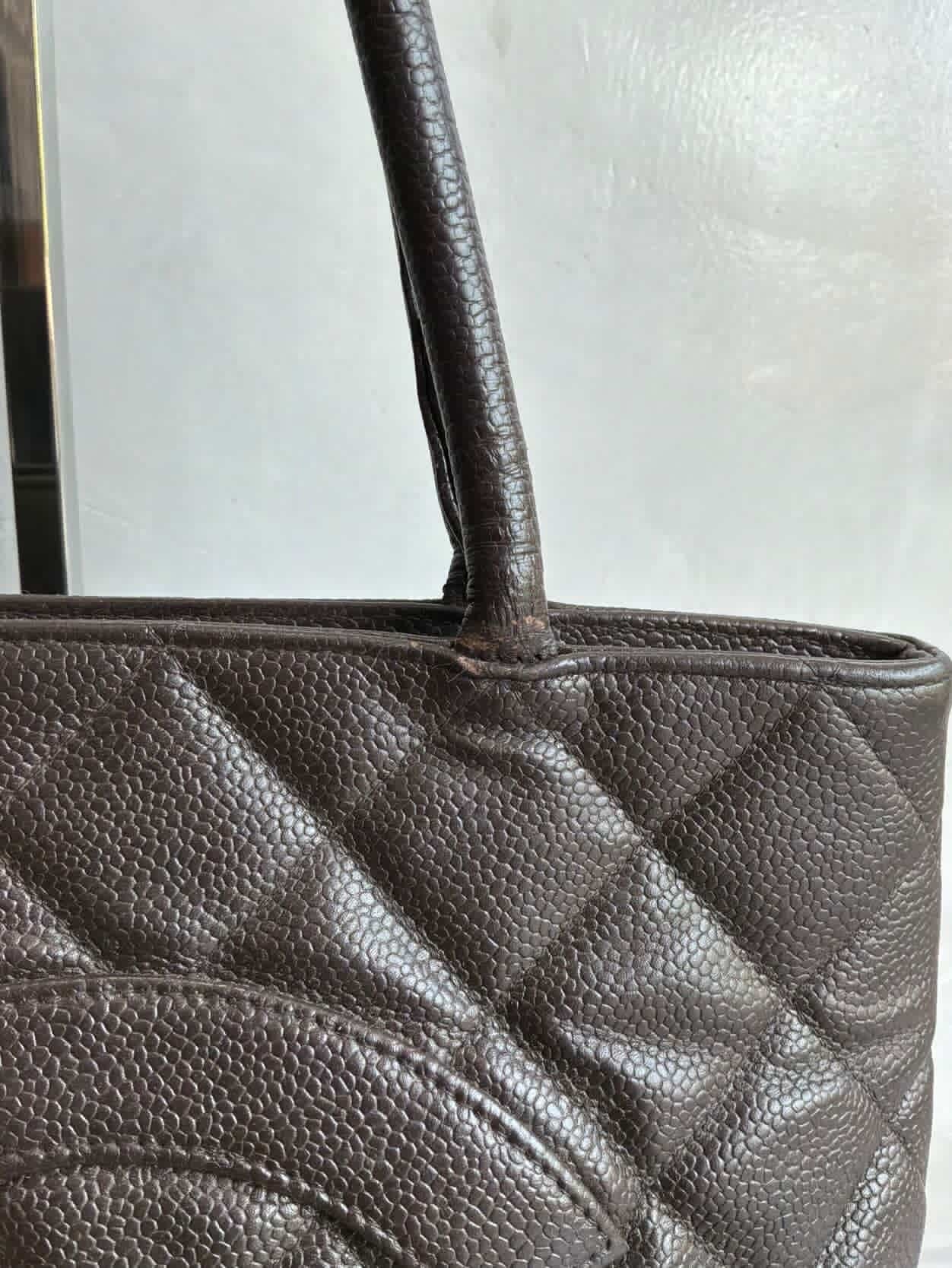 2002 Chanel Chocolate Brown Caviar Medallion Bag