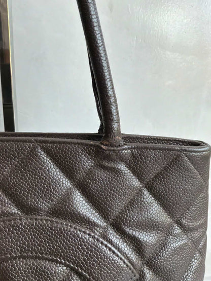2002 Chanel Chocolate Brown Caviar Medallion Bag