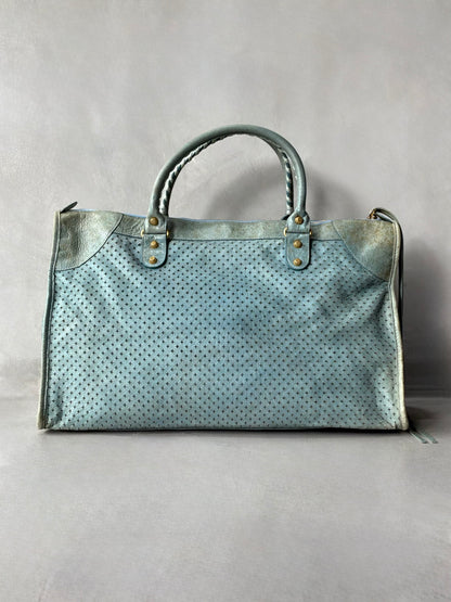 Balenciaga City Work Perforated Blue Bag