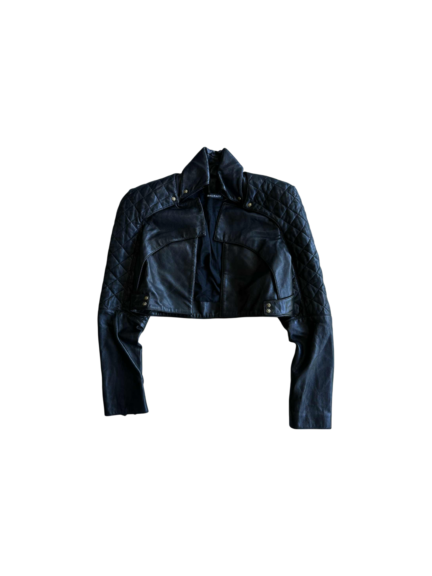 Vintage Balmain Quilted Cropped Leather Jacket