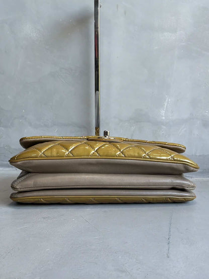 Chanel Classic Jumbo Single Flap Yellow Patent Handbag
