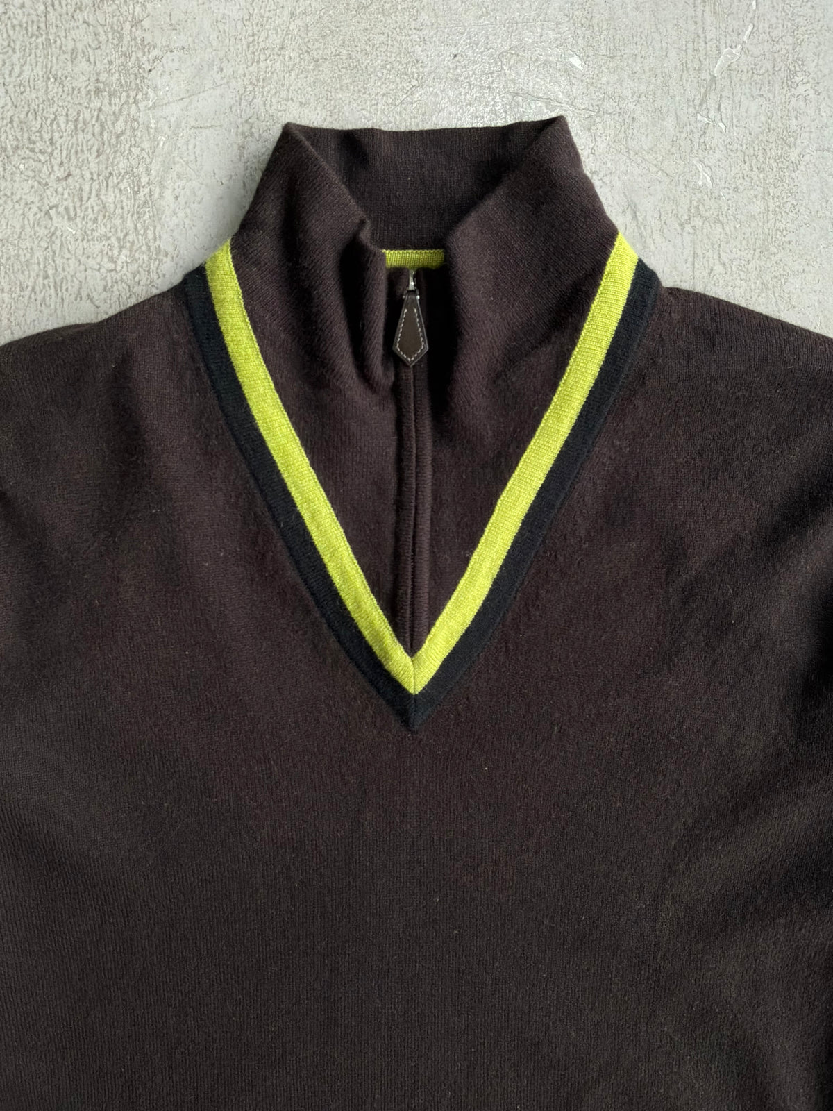 Hermes Brown Wool Quarter Zip Crewneck