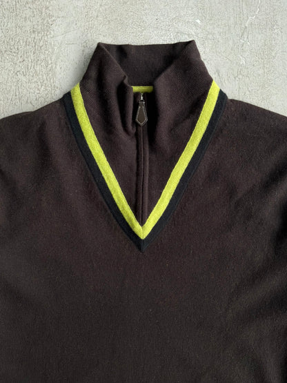Hermes Brown Wool Quarter Zip Crewneck