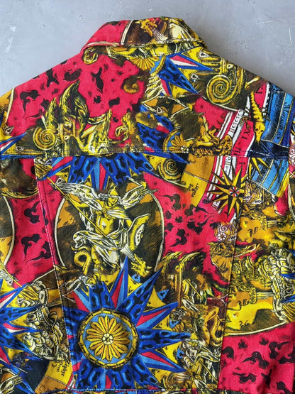 Moschino Womens Couture All Over Print Denim Jacket