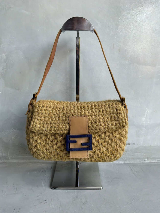 Fendi Woven Crochette Baguette Bag