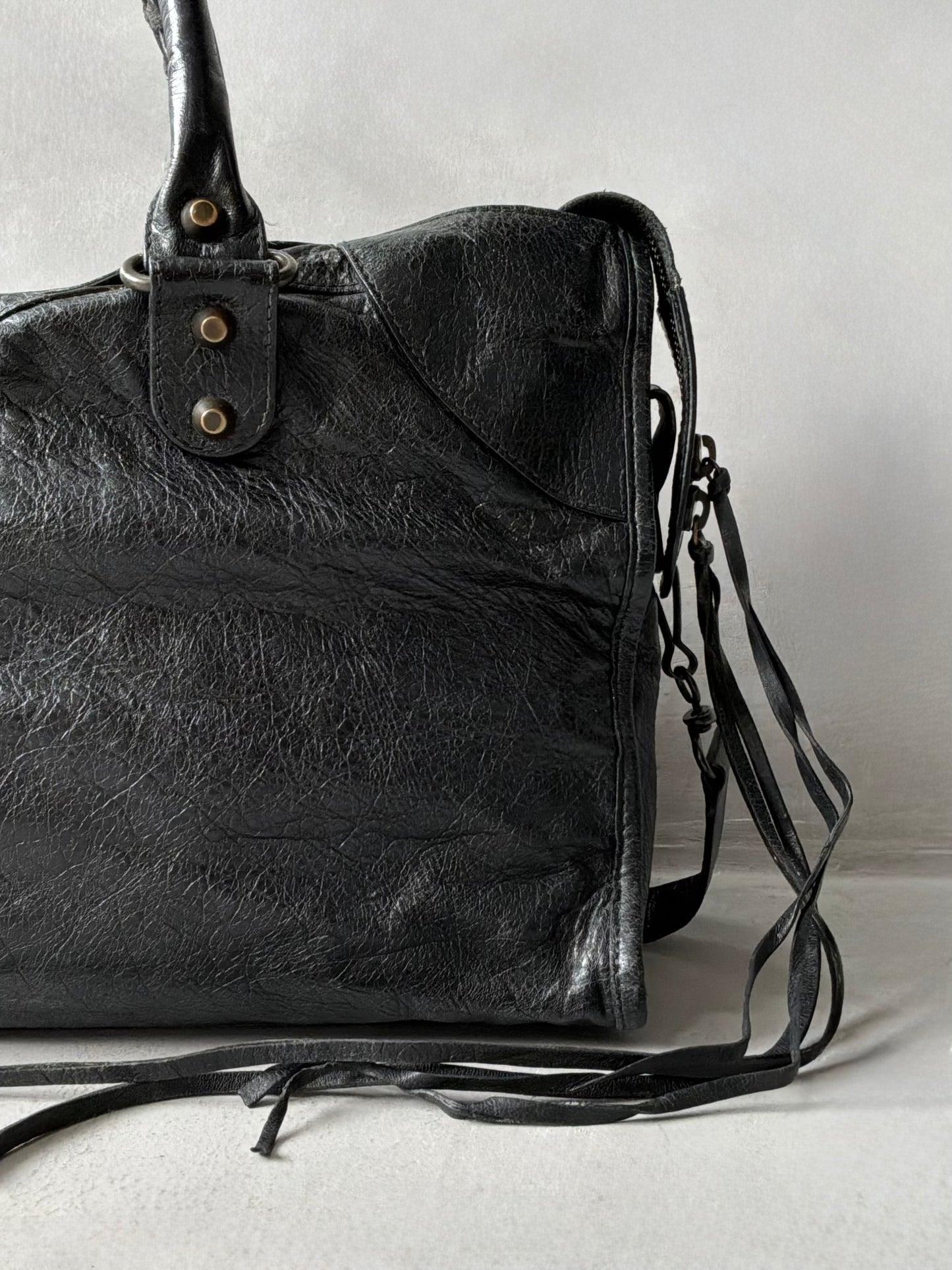 Balenciaga Part Time Black on Brass Lambskin Bag