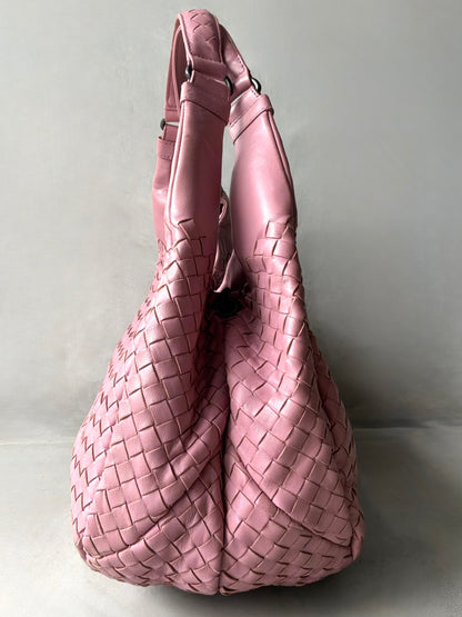 Bottega Veneta Pink Campana Intrecciato Hobo Bag
