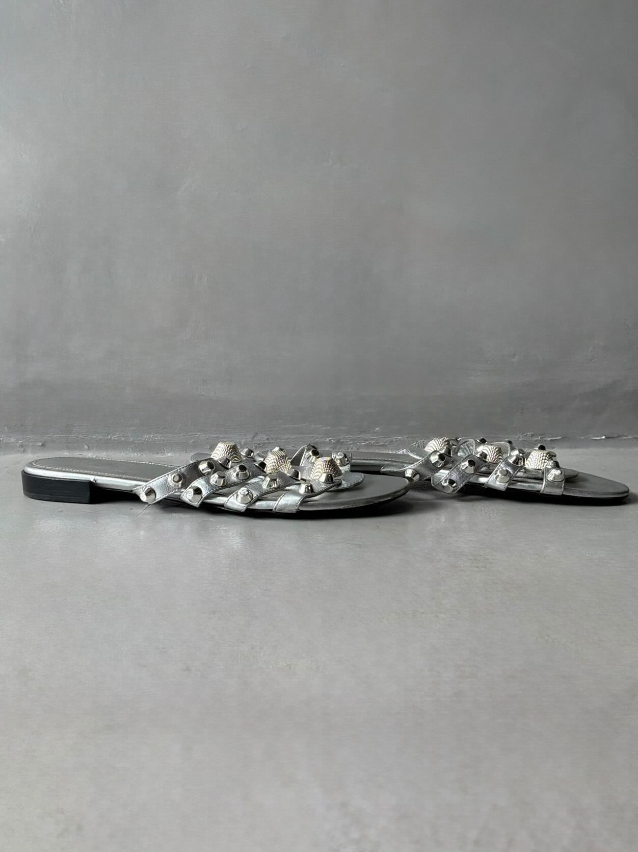 Balenciaga Metallic Silver Arena Giant Slides
