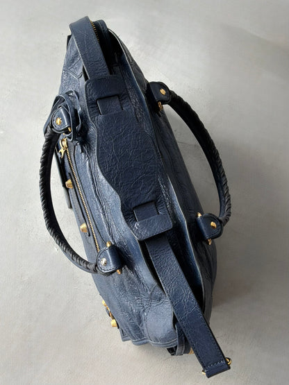 Balenciaga Classic City Navy on Gold Giant 12 Lambskin Bag
