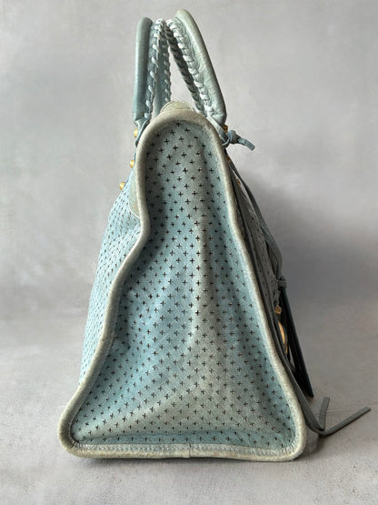 Balenciaga City Work Perforated Blue Bag