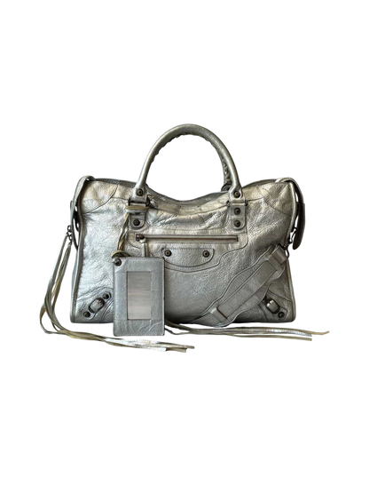 Balenciaga Classic City Metallic Silver Lambskin Bag