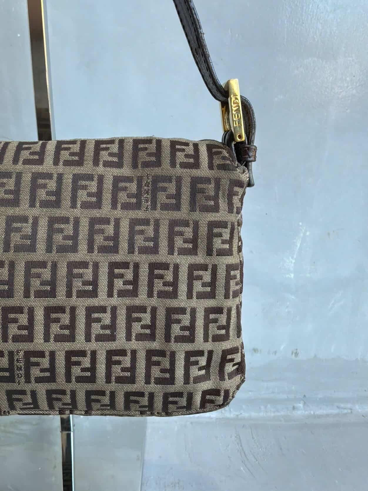 Fendi Zucchino Double Flap Baguette Bag