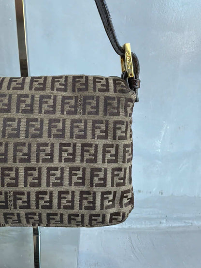 Fendi Zucchino Double Flap Baguette Bag
