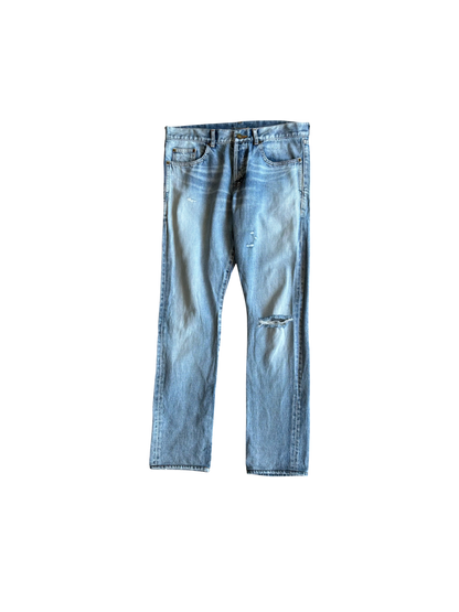 Saint Laurent Paris Distressed Light Wash Denim Pants