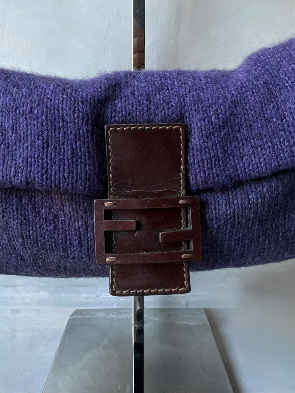 Fendi Wool Knit Wood Baguette Bag