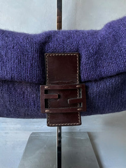 Fendi Wool Knit Wood Baguette Bag