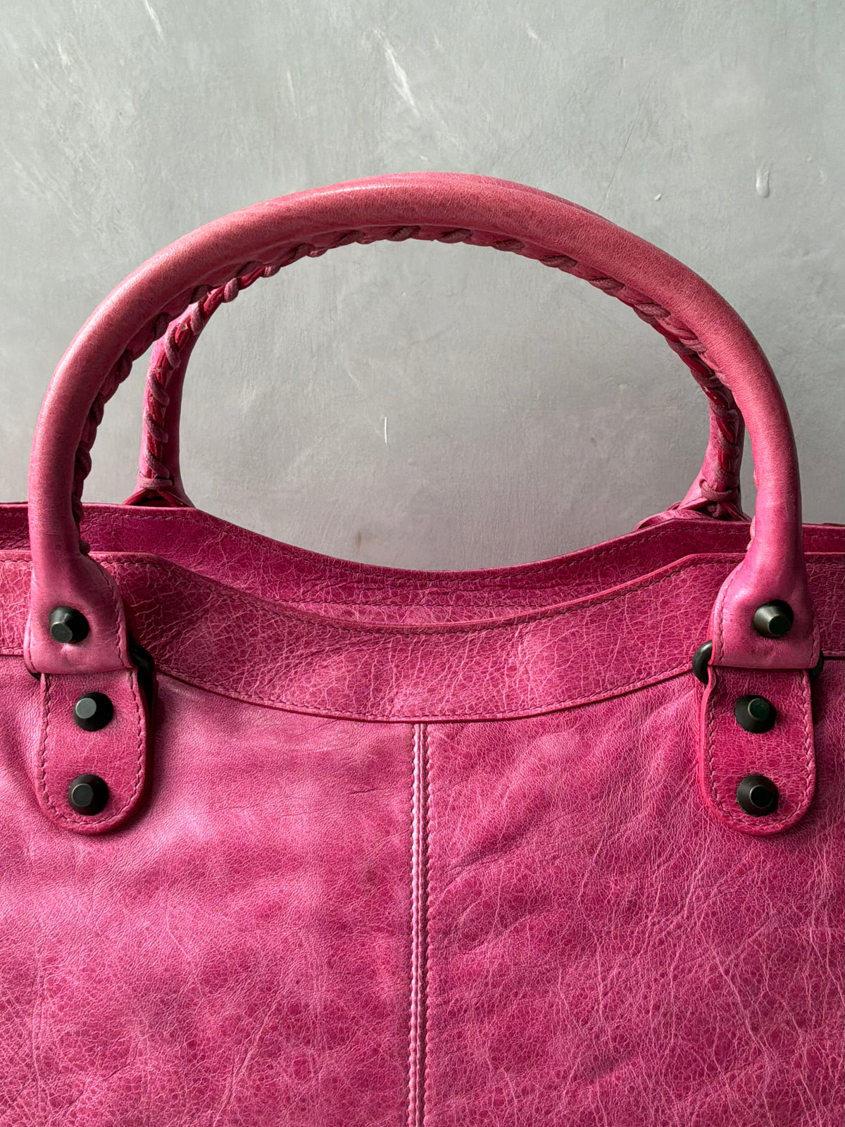 Balenciaga City Part Time Hot Pink on Brass Lambskin Bag