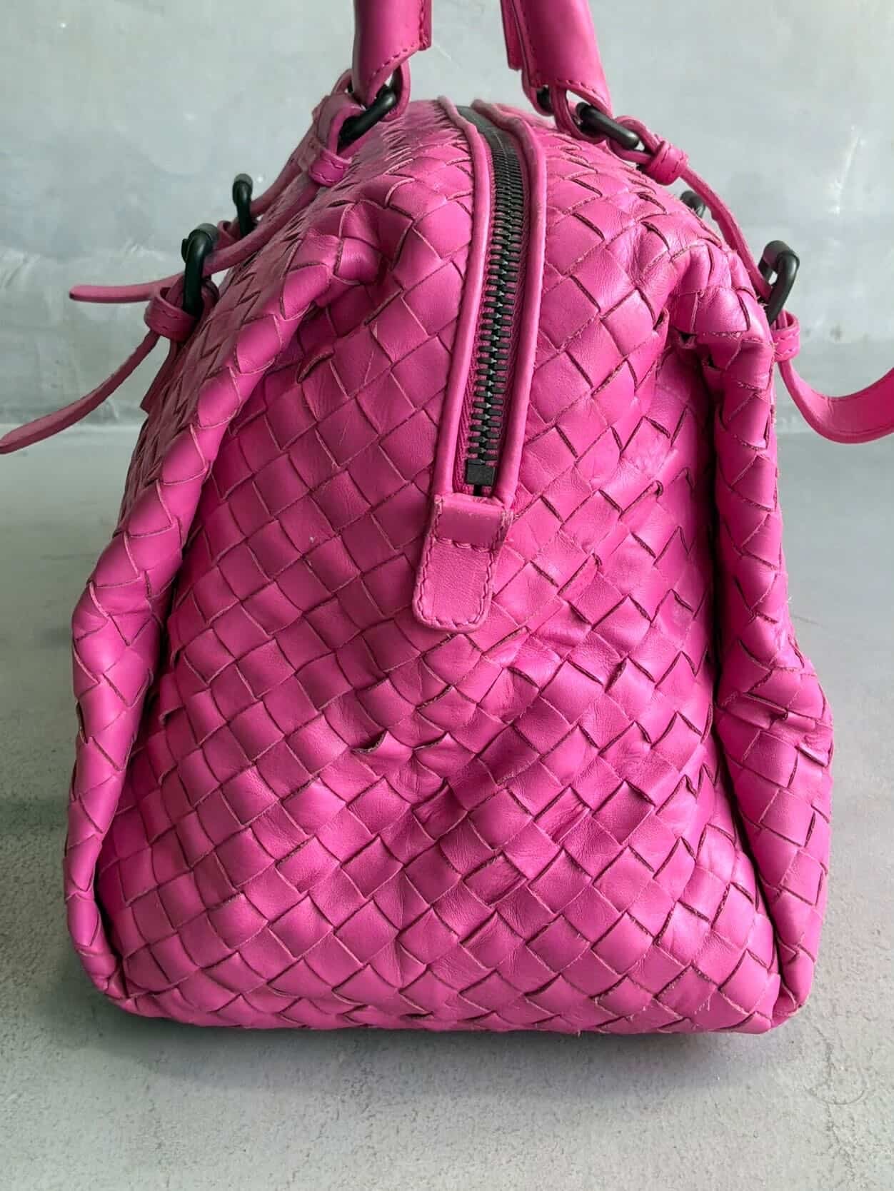 Bottega Veneta Pink Intrecciato Boston Bag