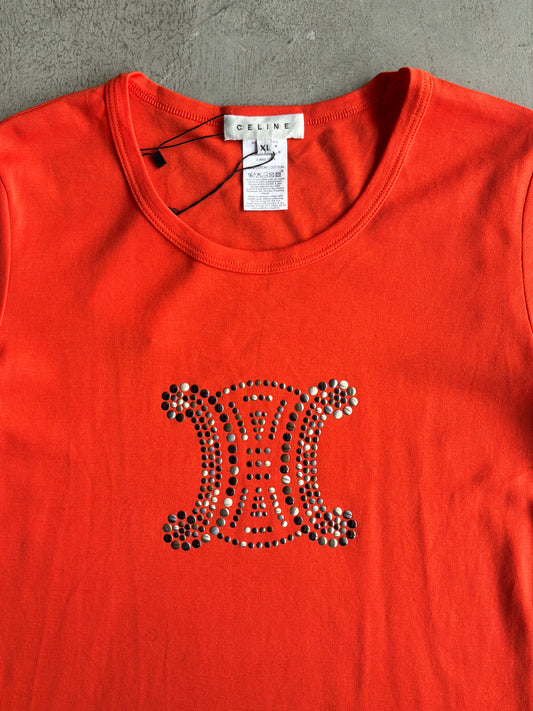Celine Beaded Logo Orange Blouse
