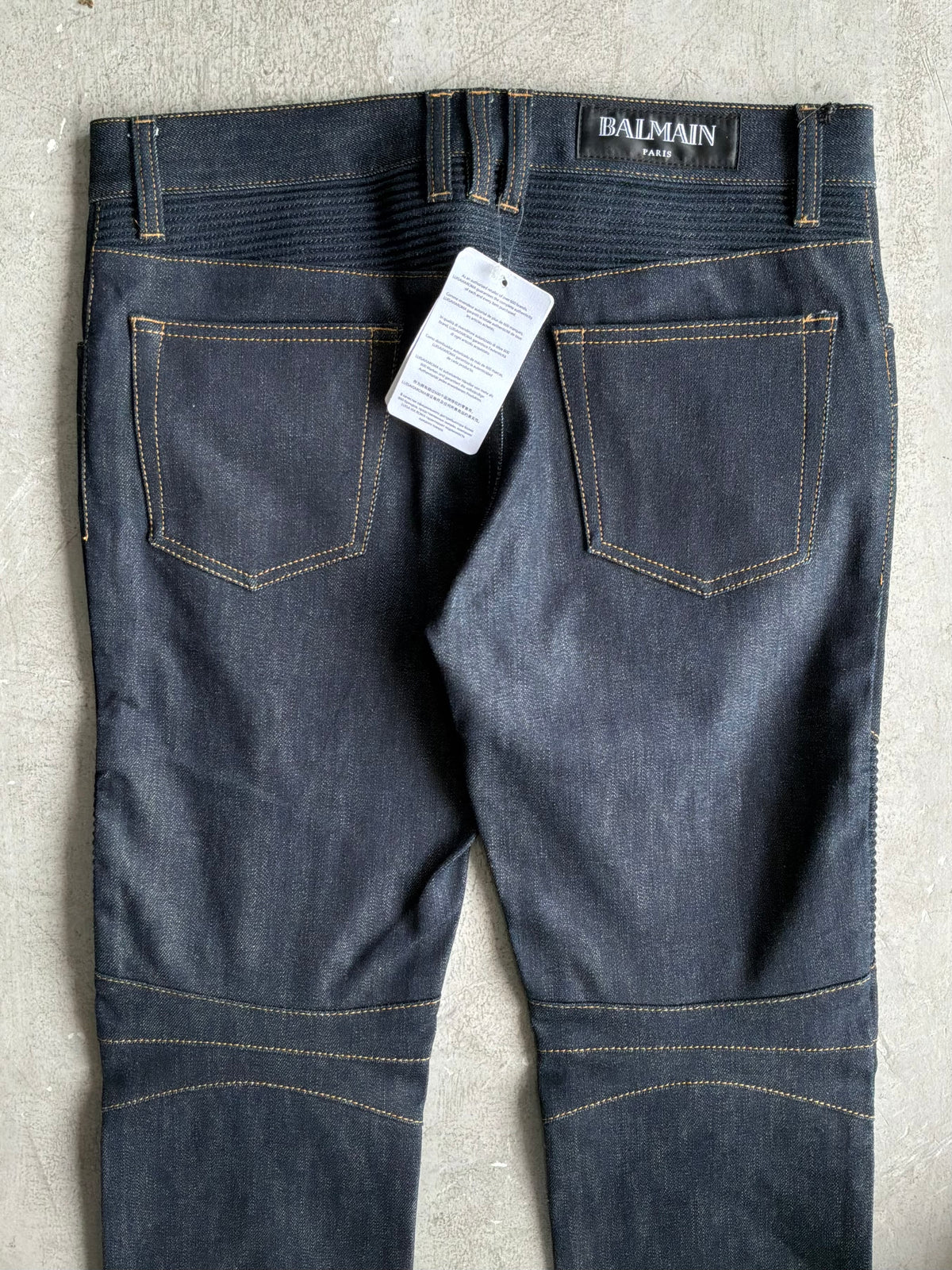 Balmain Homme Curved Cut Blue Denim Biker Jeans