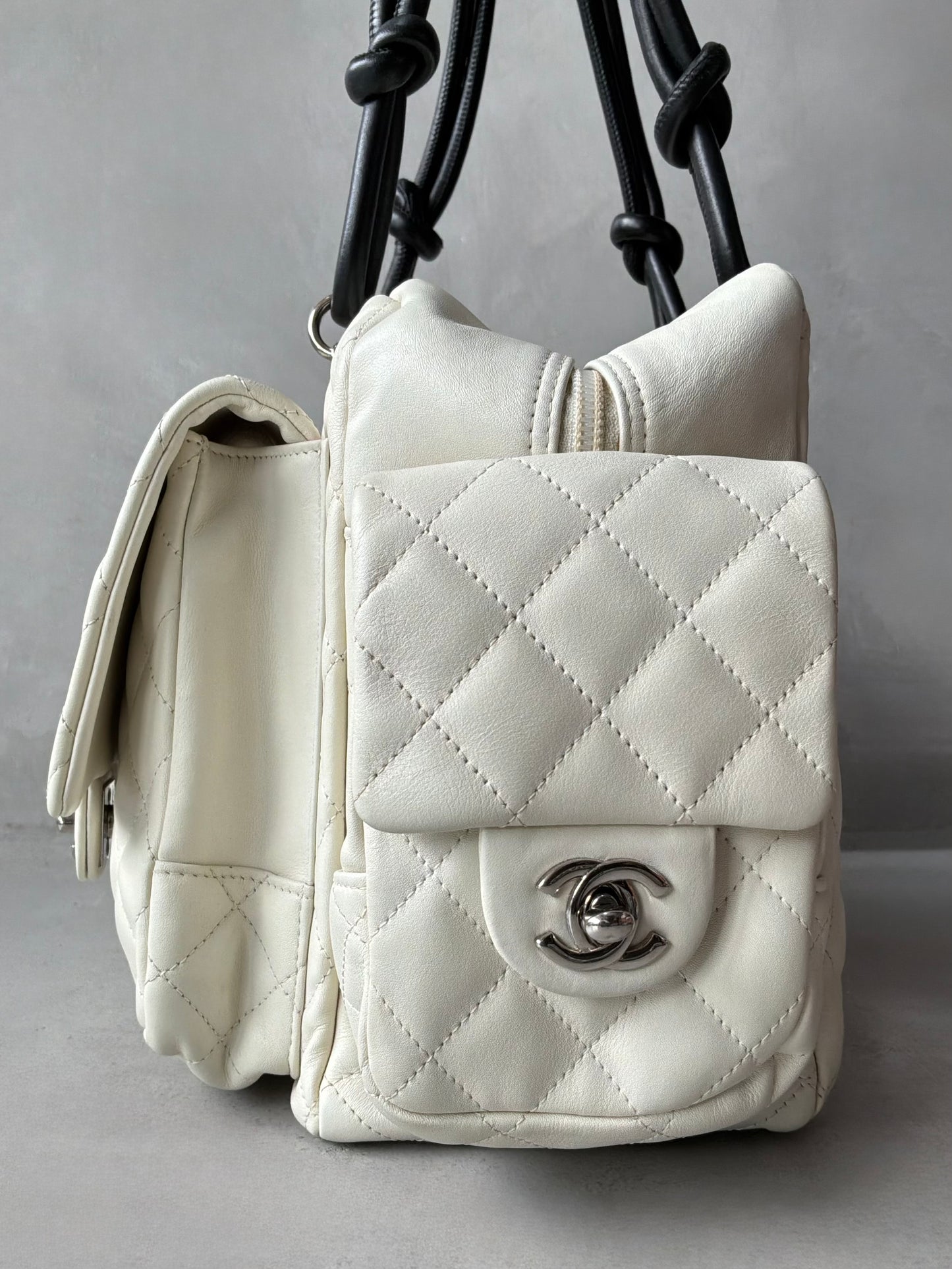Chanel White Quilted Leather Cambon Ligne Reporter Bag