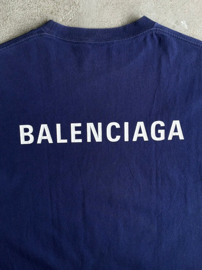 Balenciaga Script Mullet Blue Tee