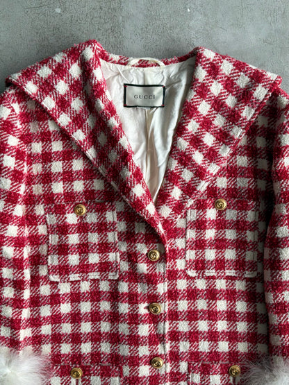 Gucci Red Tweed With Fur Sleeves Jacket