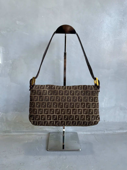 Fendi Zucchino Double Flap Baguette Bag