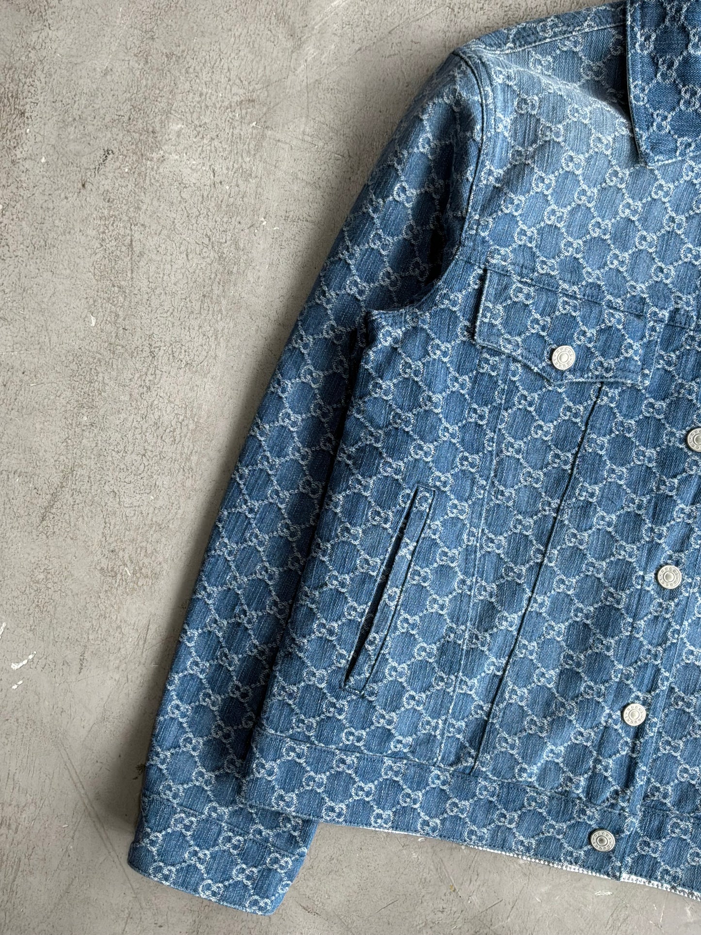 Gucci Monogram Metallic Reversible Denim Jacket