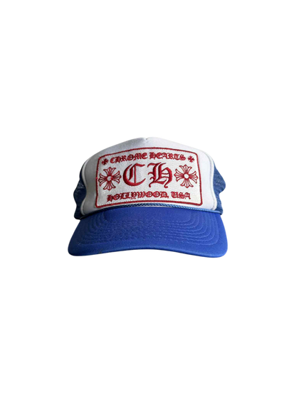Chrome Hearts Red on Blue Trucker Hat