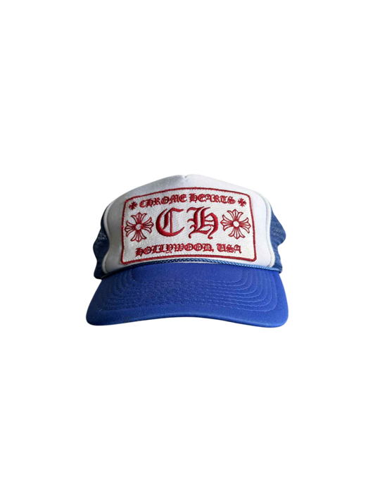 Chrome Hearts Red on Blue Trucker Cap