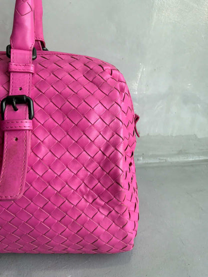 Bottega Veneta Pink Intrecciato Boston Bag
