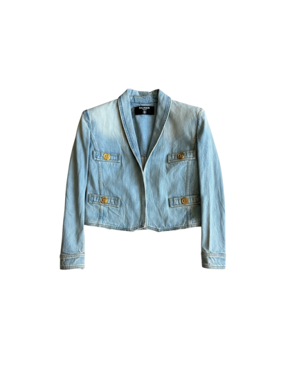 Balmain Womens Crop Denim Jacket