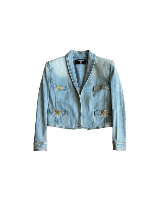 Balmain Womens Crop Denim Jacket