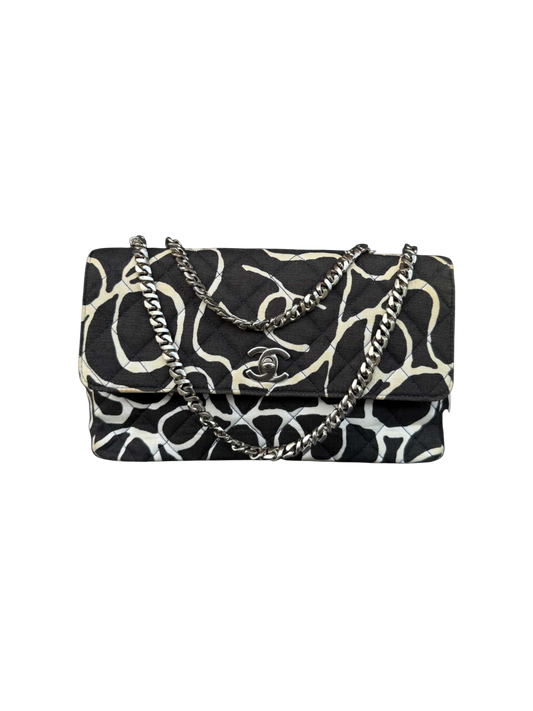 Chanel Vintage Scribble Print Single Flap Handbag