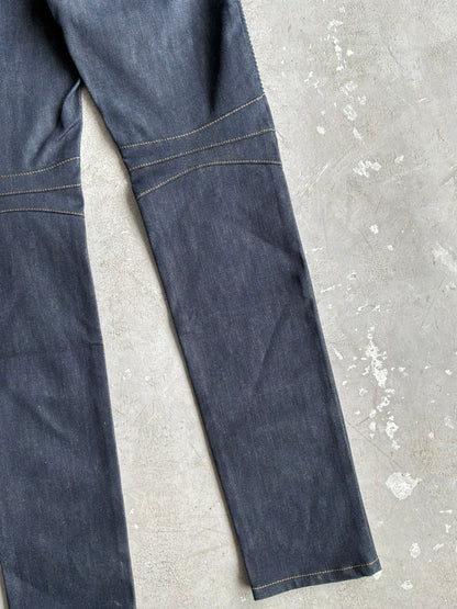 Balmain Homme Curved Cut Blue Denim Biker Jeans