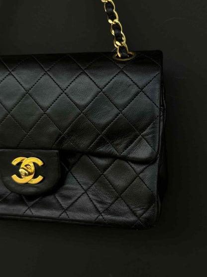 Chanel Vintage Gold on Black Meduim Double Flap Crossbody Bag