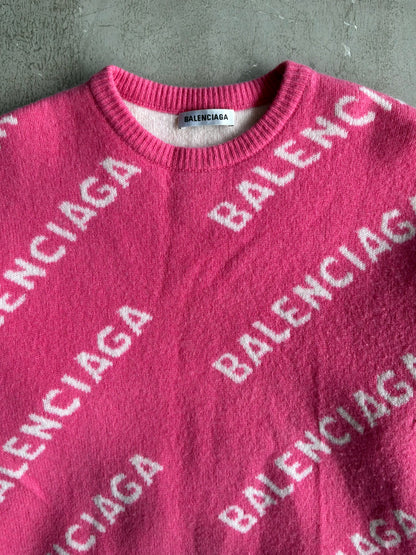 Balenciaga All Over Print Pink Crewneck