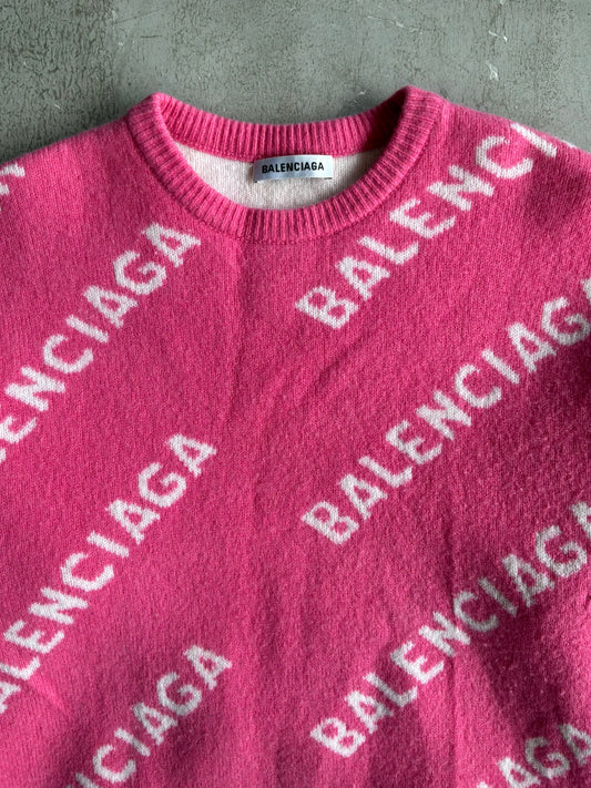 Balenciaga All Over Print Pink Crewneck