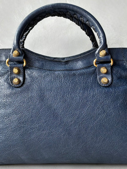 Balenciaga Classic City Navy on Gold Giant 12 Lambskin Bag
