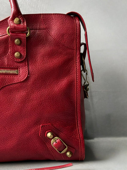 Balenciaga Classic City Red on Gold Lambskin Bag