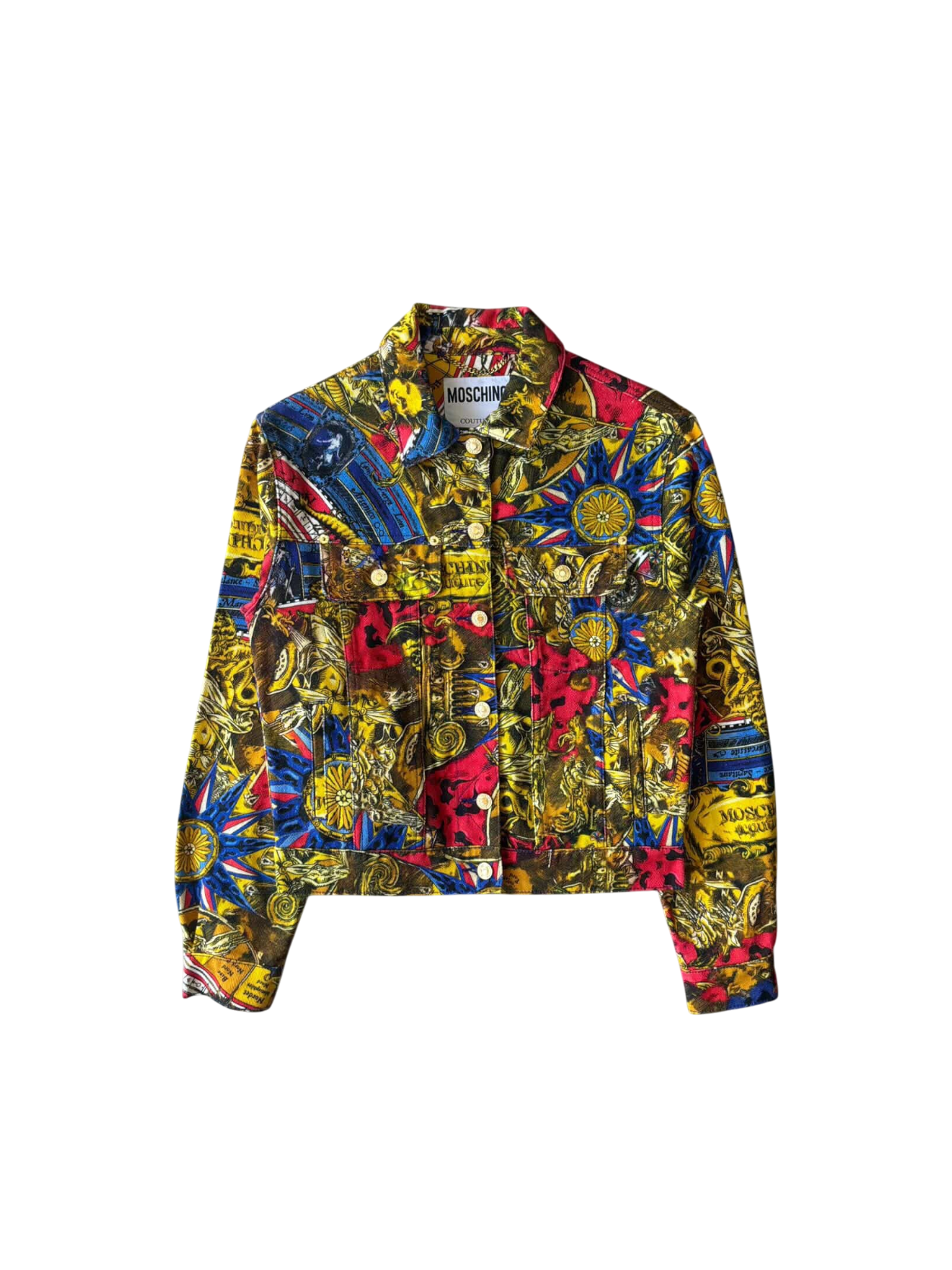 Moschino Womens Couture All Over Print Denim Jacket