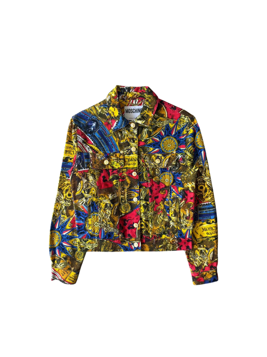 Moschino Womens Couture All Over Print Denim Jacket