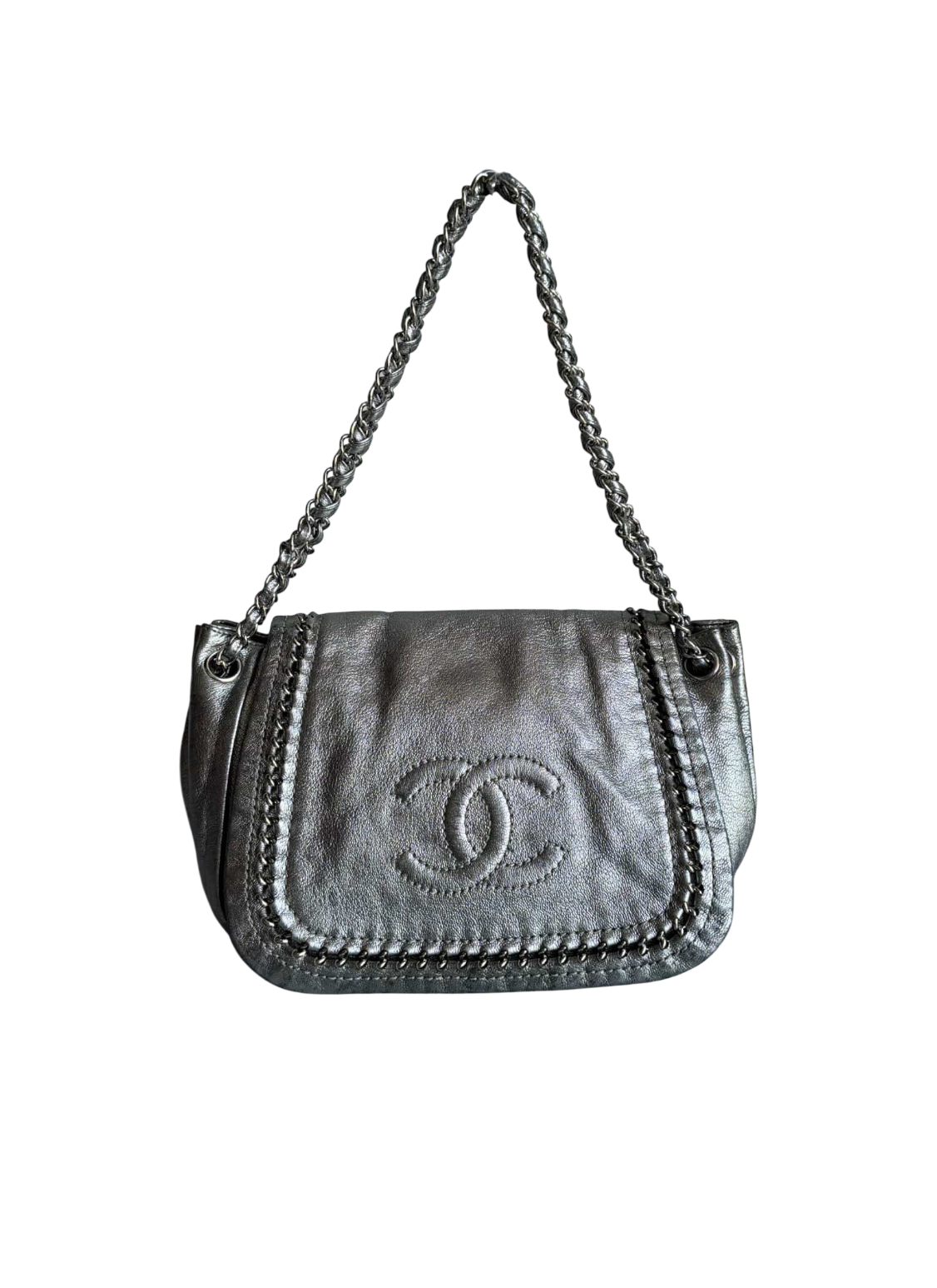 Chanel Metallic Silver Accordion Flap Shoulder Bag