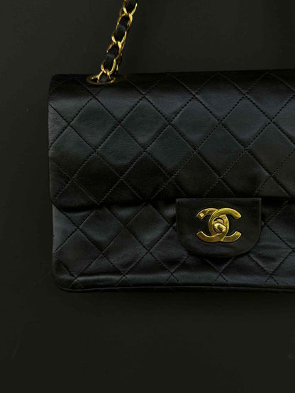 Chanel Vintage Gold on Black Meduim Double Flap Crossbody Bag