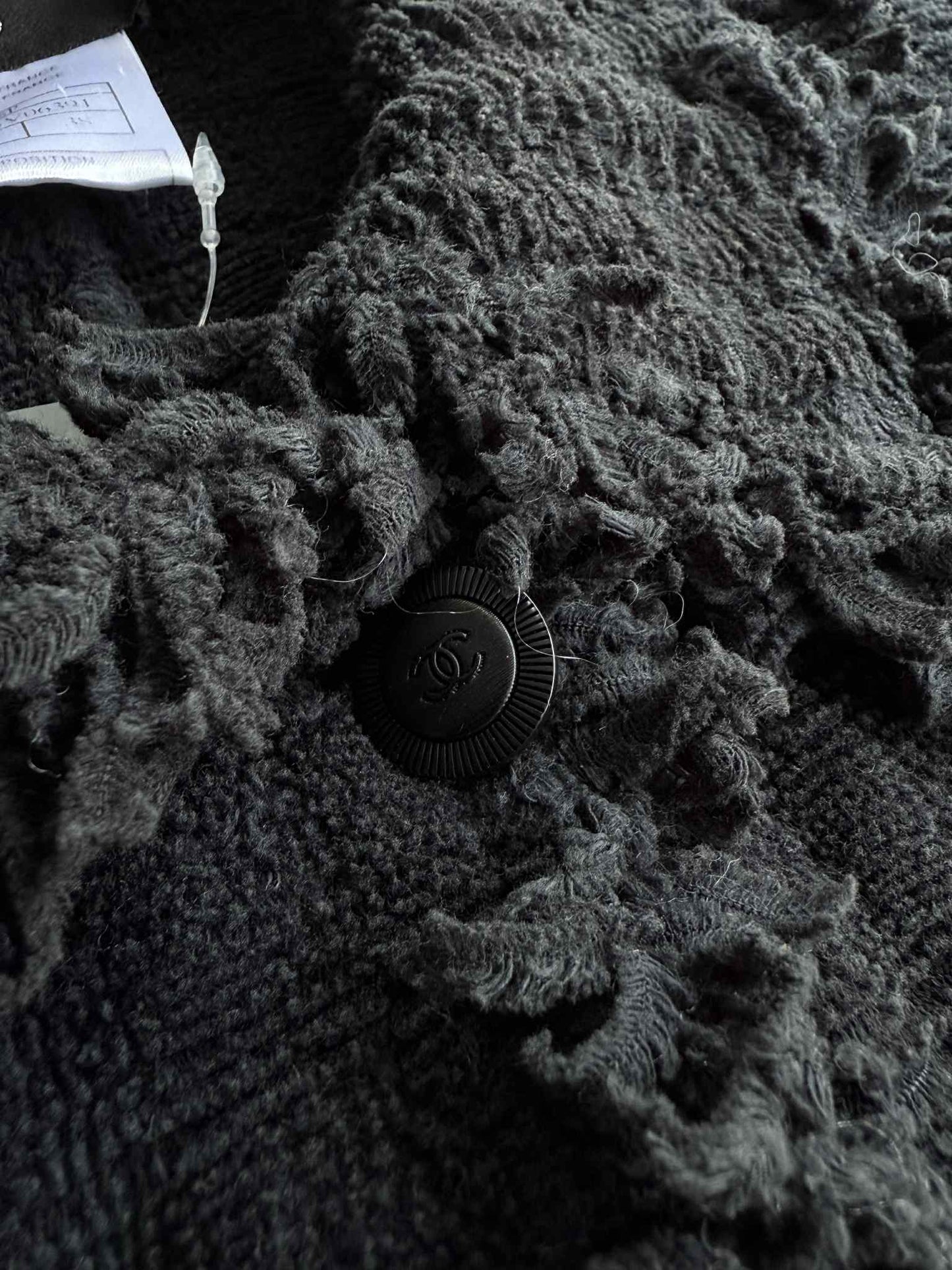 Chanel 2008 ruffled detailed wool blend coat in black