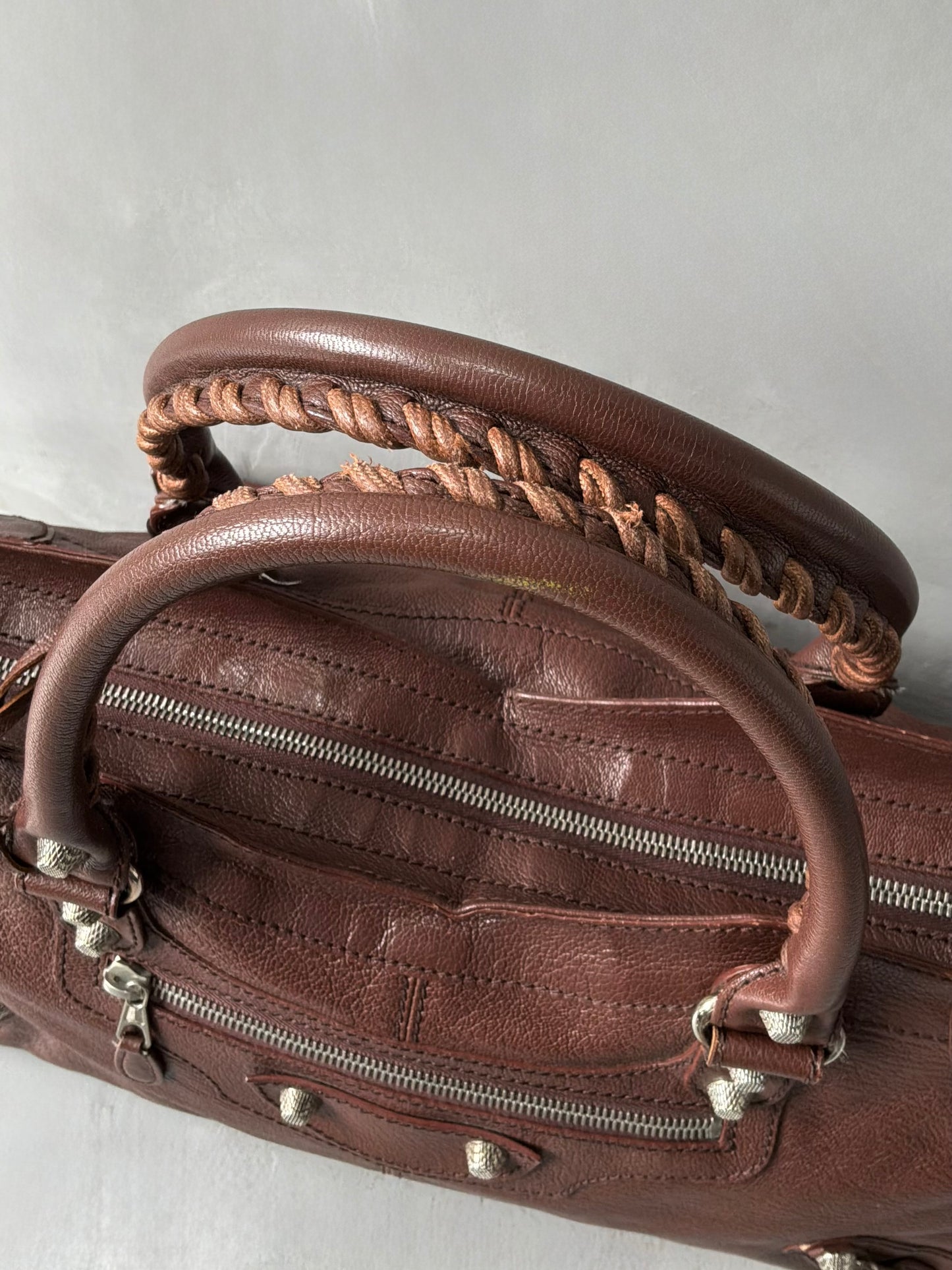 Balenciaga Part Time Chocolate Brown on Silver Lambskin Bag